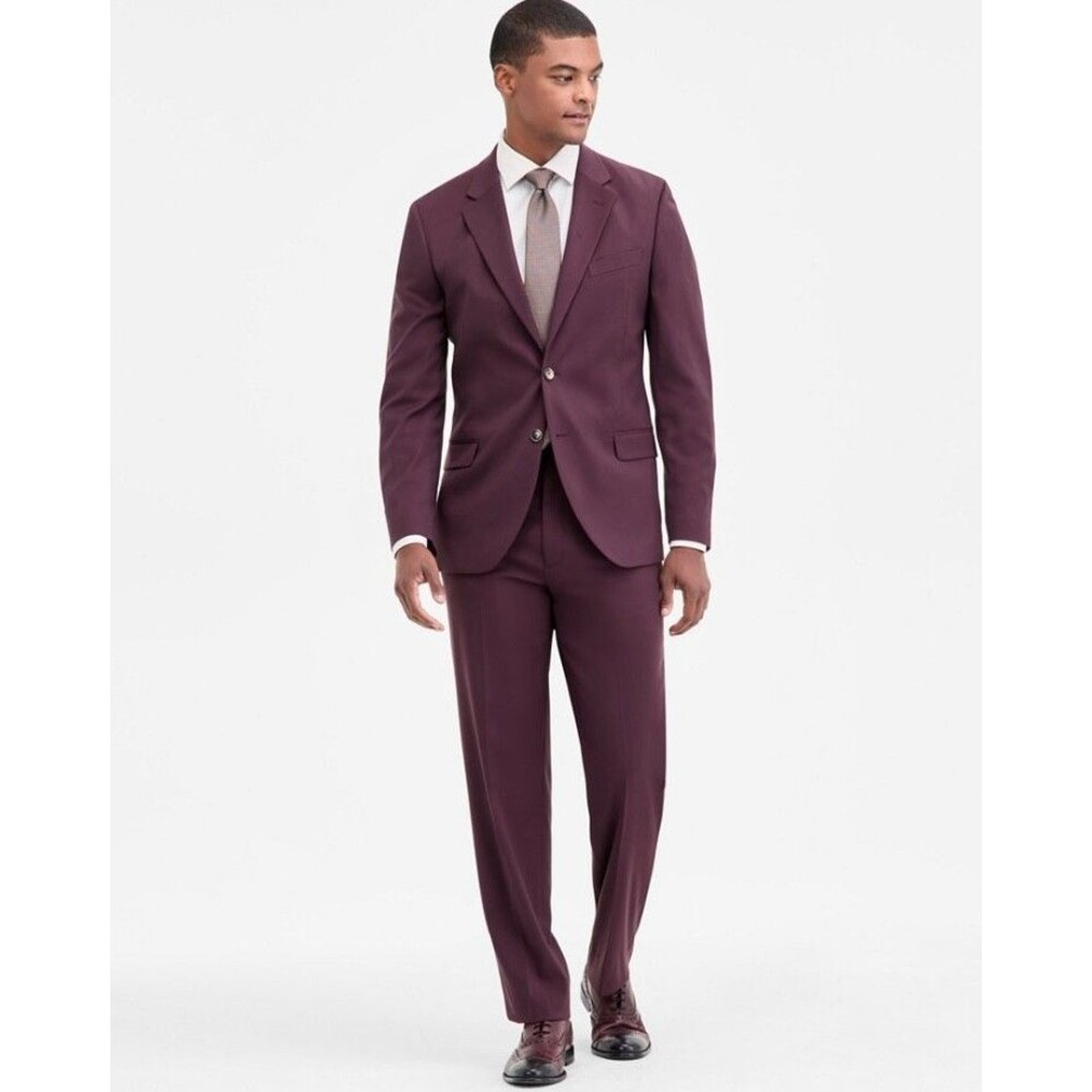 $395 BRAND NEW NAUTICA Mens 36S Burgundy Stretch 2 Piece Suit With Pants 30x29